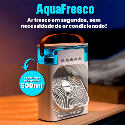 Mini Ar Condicionado Portátil - AquaFresco 600ml – Arrefece, Humidifica e Purifica com Oscilação 70°/90° e Luz LED Silenciosa USB-C