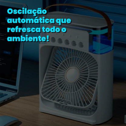 Mini Ar Condicionado Portátil - AquaFresco 600ml – Arrefece, Humidifica e Purifica com Oscilação 70°/90° e Luz LED Silenciosa USB-C