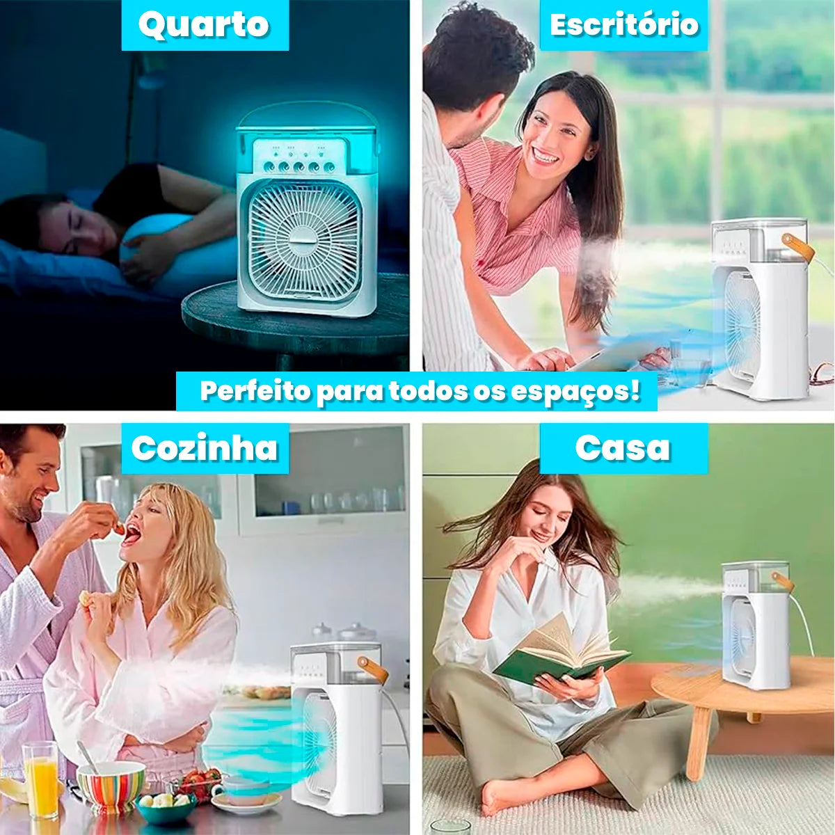 Mini Ar Condicionado Portátil - AquaFresco 600ml – Arrefece, Humidifica e Purifica com Oscilação 70°/90° e Luz LED Silenciosa USB-C