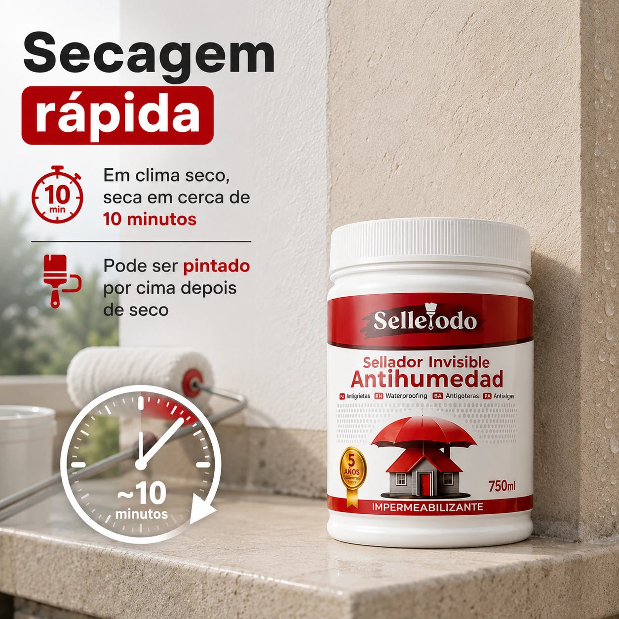 SelleTodo 750g, Proteção Impermeável Duradoura Contra Humidade, Goteiras e Infiltrações
