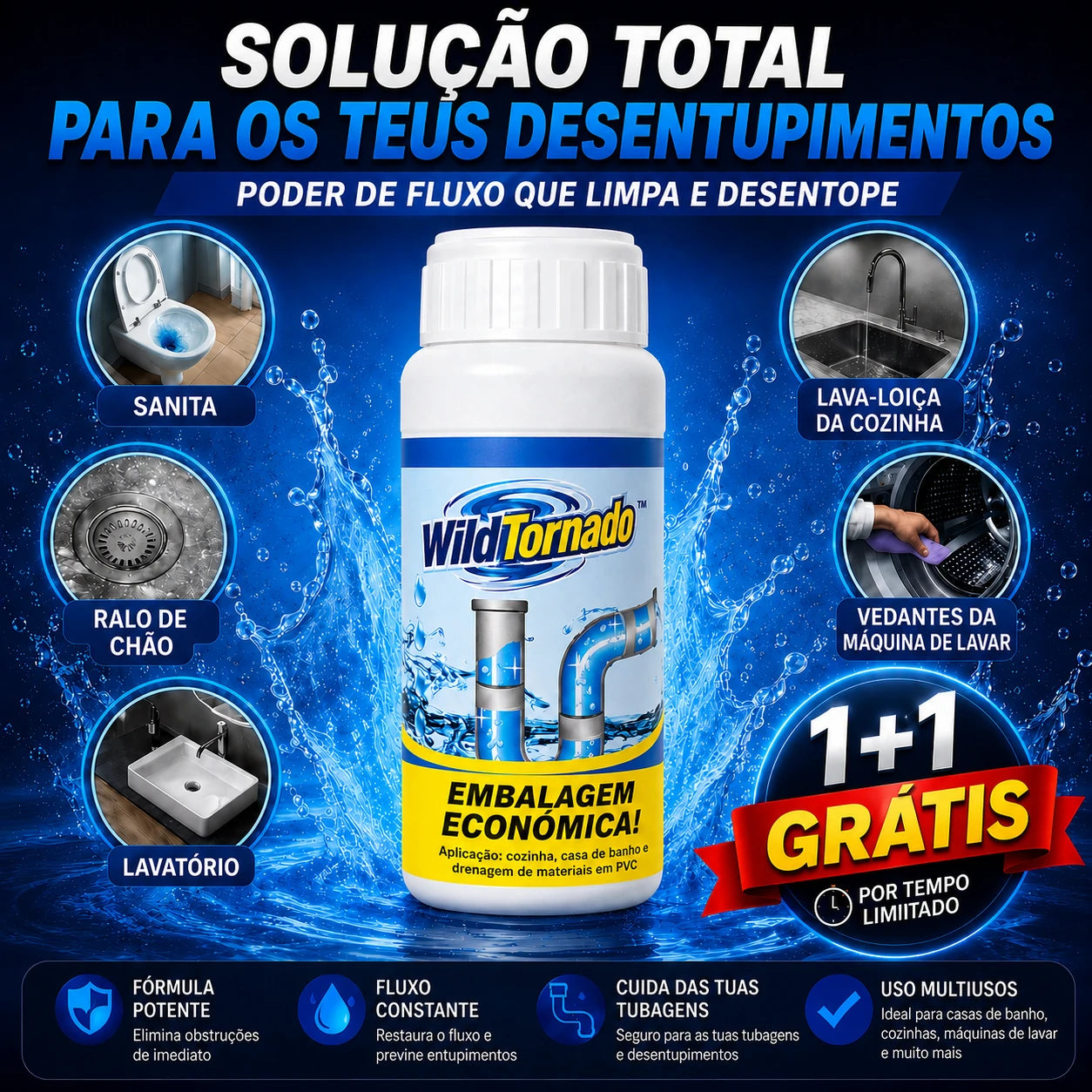 WildTornado - Limpeza Potente para Canalizações 🧽 | Leve 2 e Pague 1 Hoje